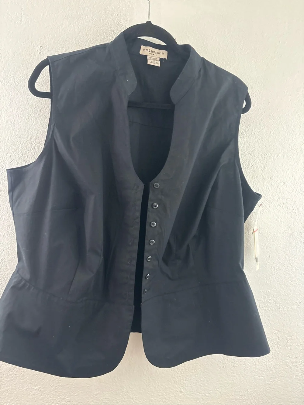 Notations Woman black sleeveless button-front peplum vest mandarin-neckline 1X